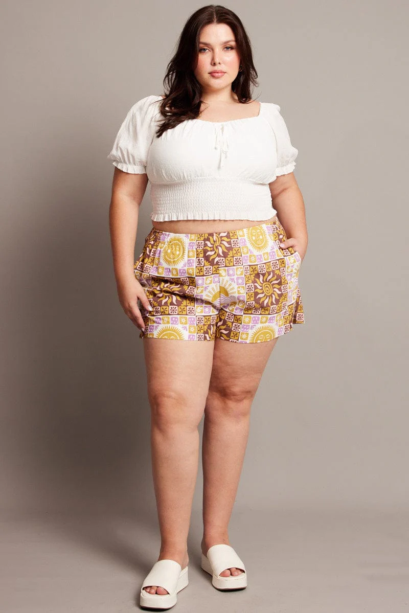 Beige Abstract Relaxed Shorts High Rise - Image 2