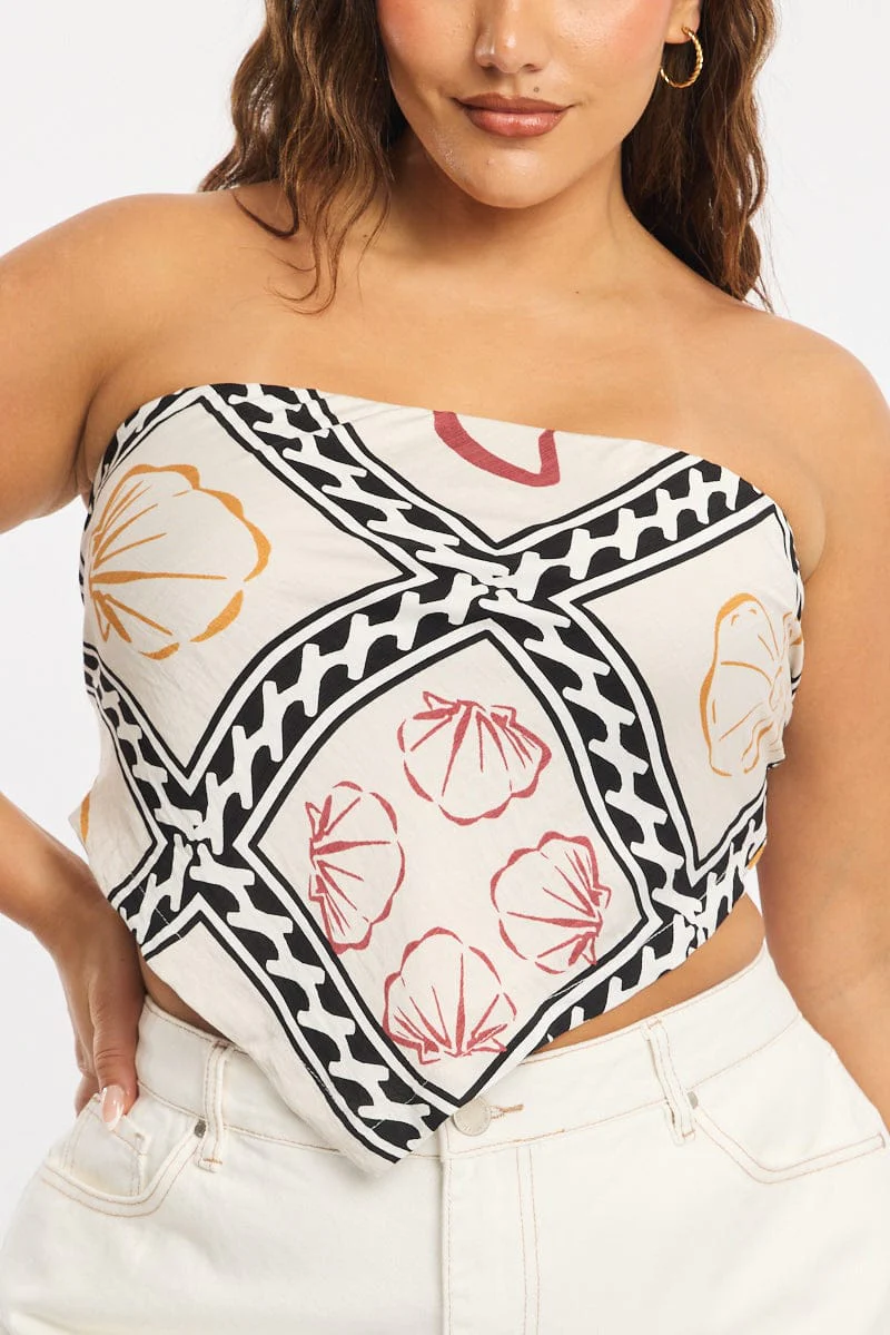 Beige Abstract Scarf Top Sleeveless Tie Back - Image 5