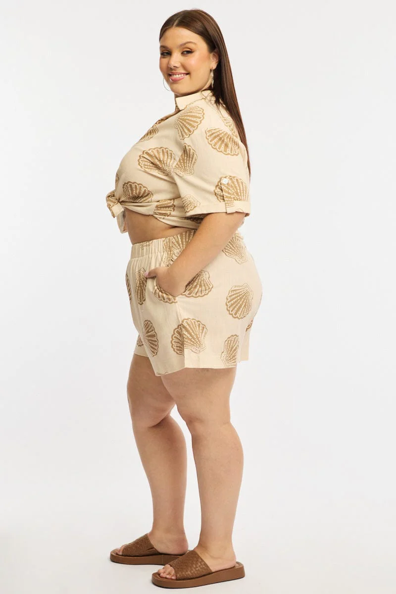 Beige Abstract Shorts Elastic Waist - Image 4