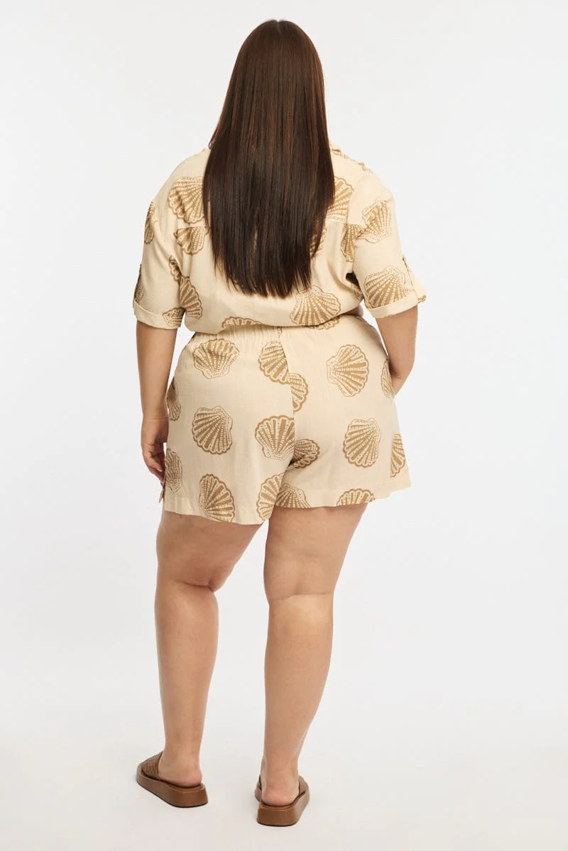 Beige Abstract Shorts Elastic Waist - Image 5