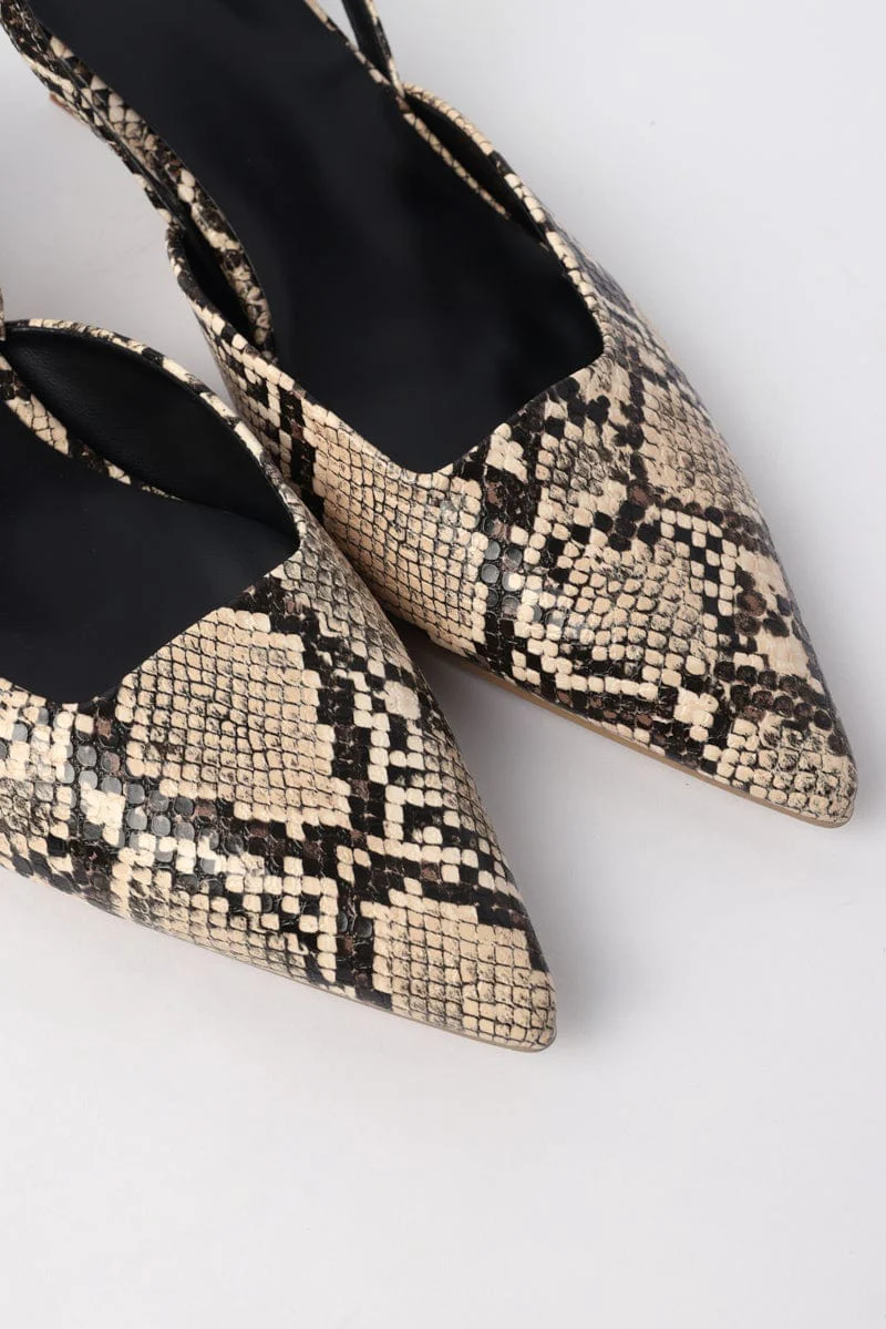 Beige Animal Print Slingback Kitten Heeled Shoes - Image 3