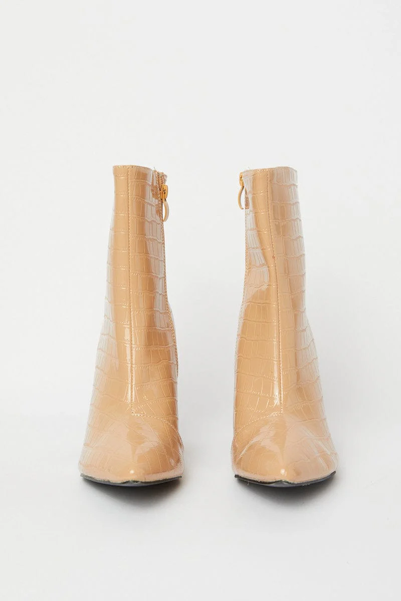 Beige Ankle Boots In Croc - Image 2
