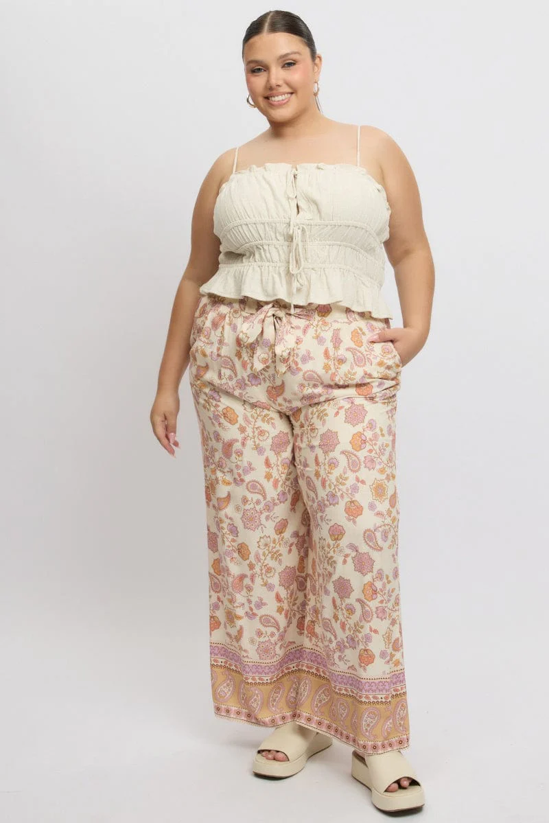 Beige Boho Tie Front Pants - Image 2