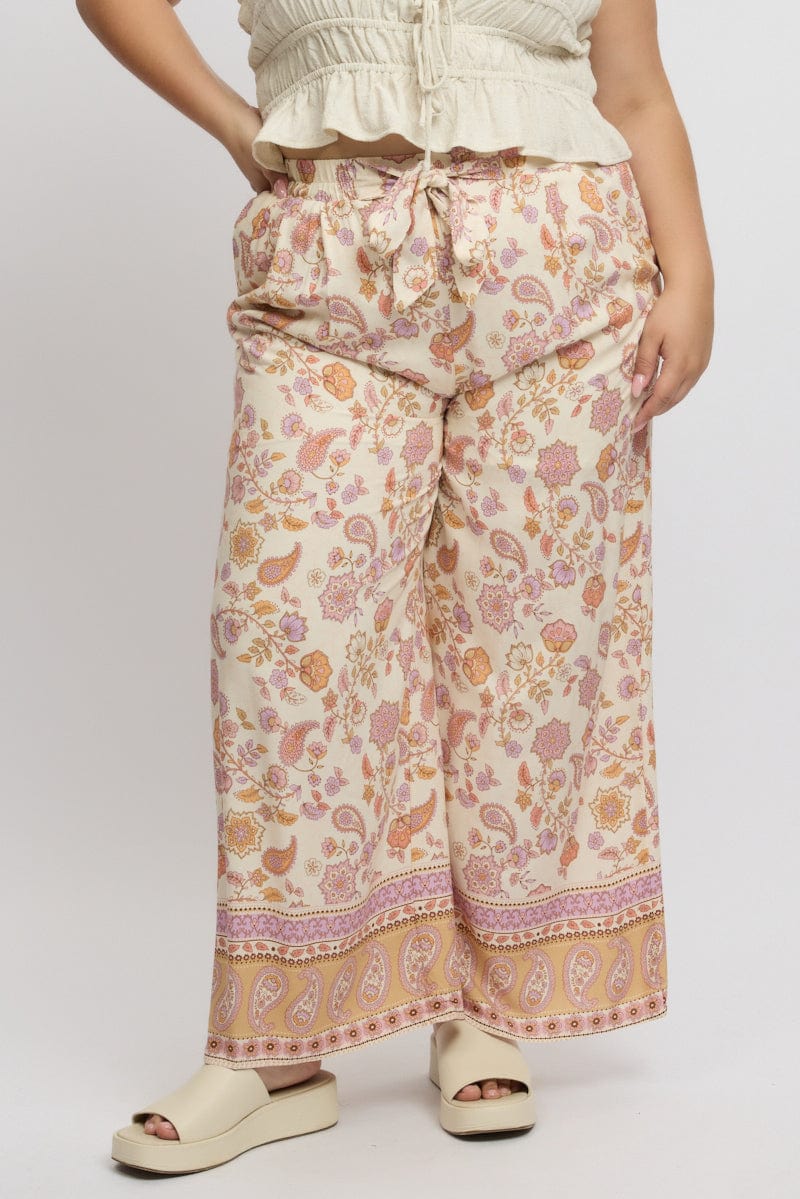 Beige Boho Tie Front Pants - Image 3