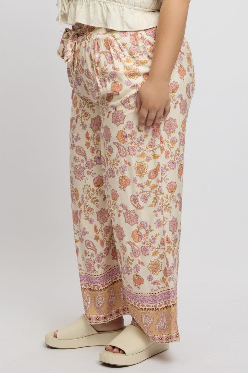Beige Boho Tie Front Pants - Image 4