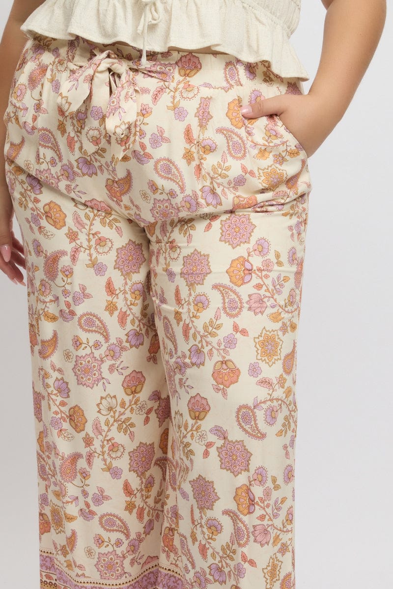 Beige Boho Tie Front Pants - Image 6