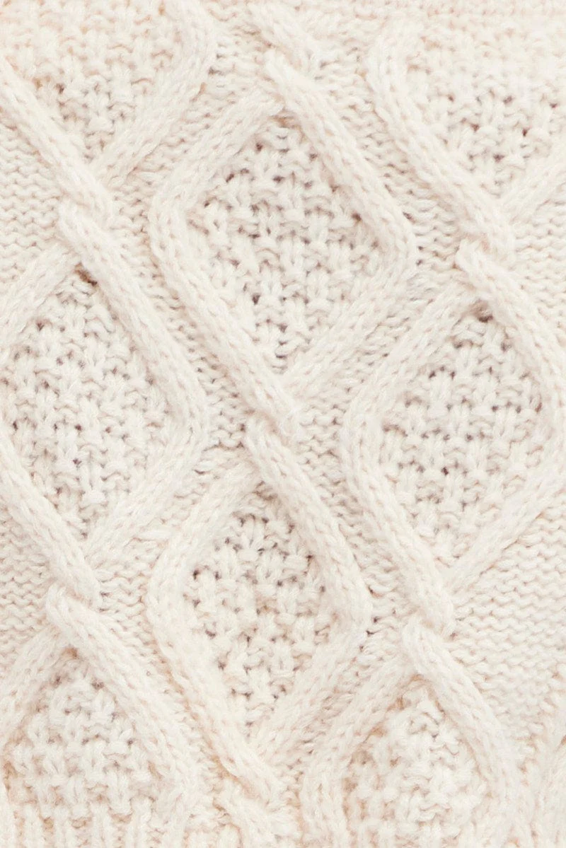 Beige Cable Knit Jumper Crop Faux Layered - Image 6