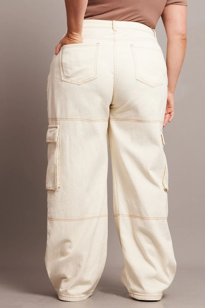 Beige Cargo Jeans High Rise - Image 5