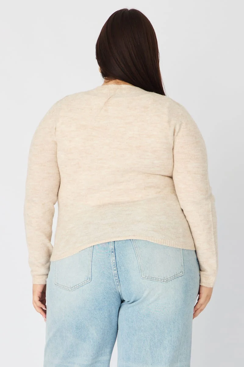 Beige Check Knit Cardigan Long Sleeve Argyle - Image 6