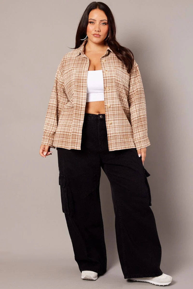Beige Check Oversized Shacket - Image 2