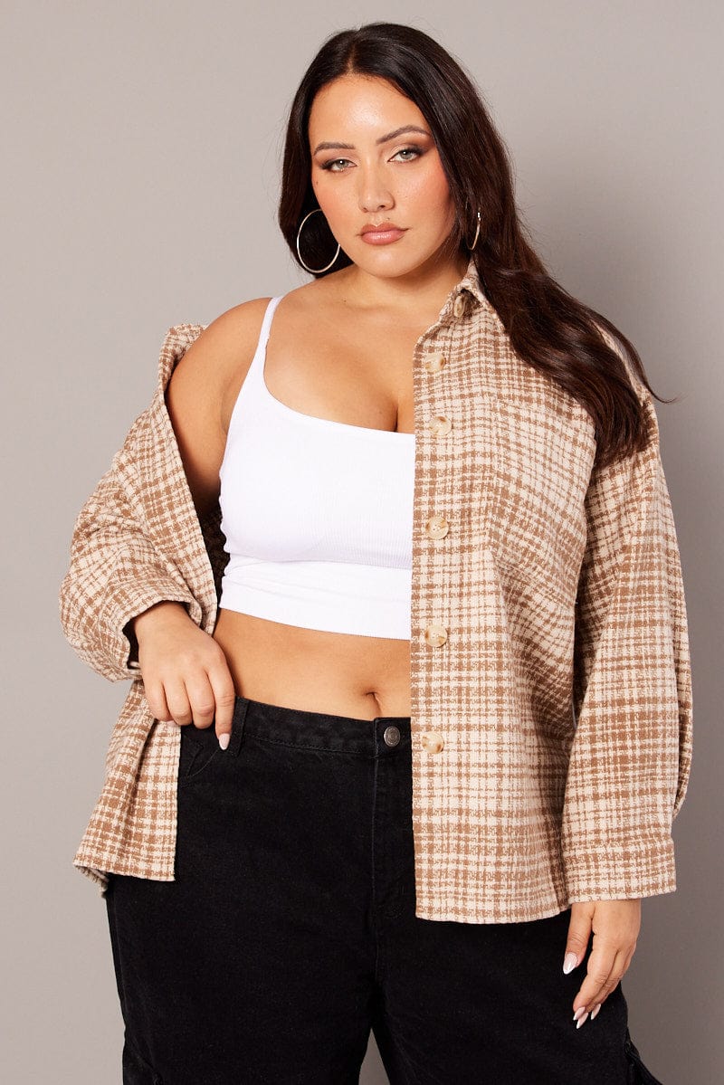 Beige Check Oversized Shacket - Image 3