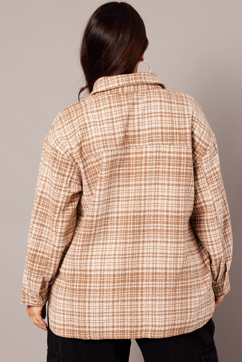 Beige Check Oversized Shacket - Image 5