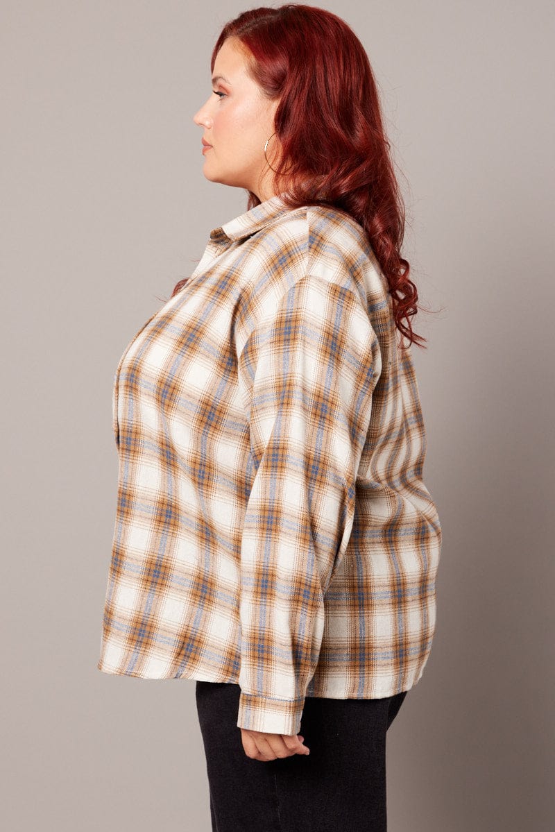 Beige Check Relaxed Shirt Long Sleeve - Image 4