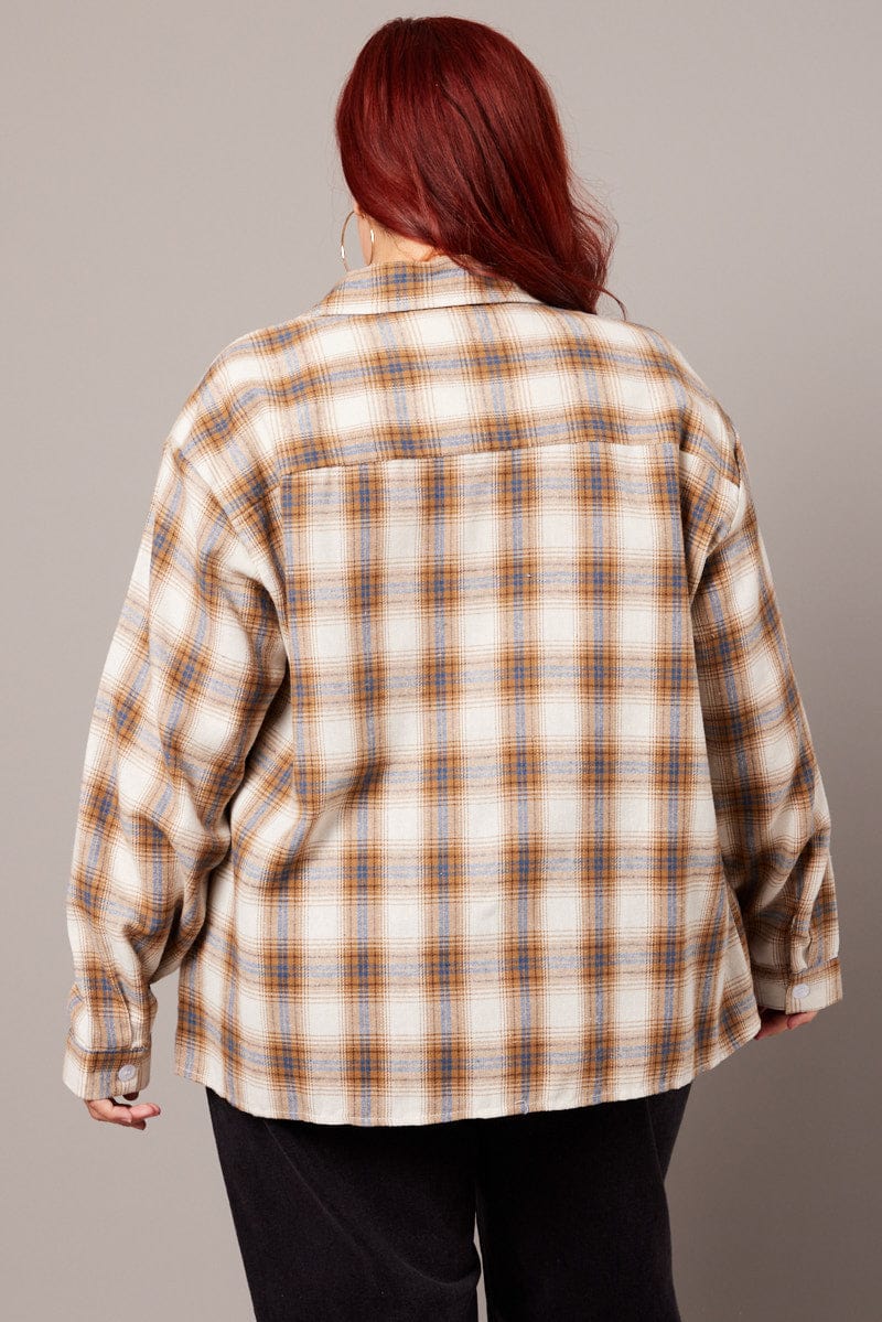 Beige Check Relaxed Shirt Long Sleeve - Image 5