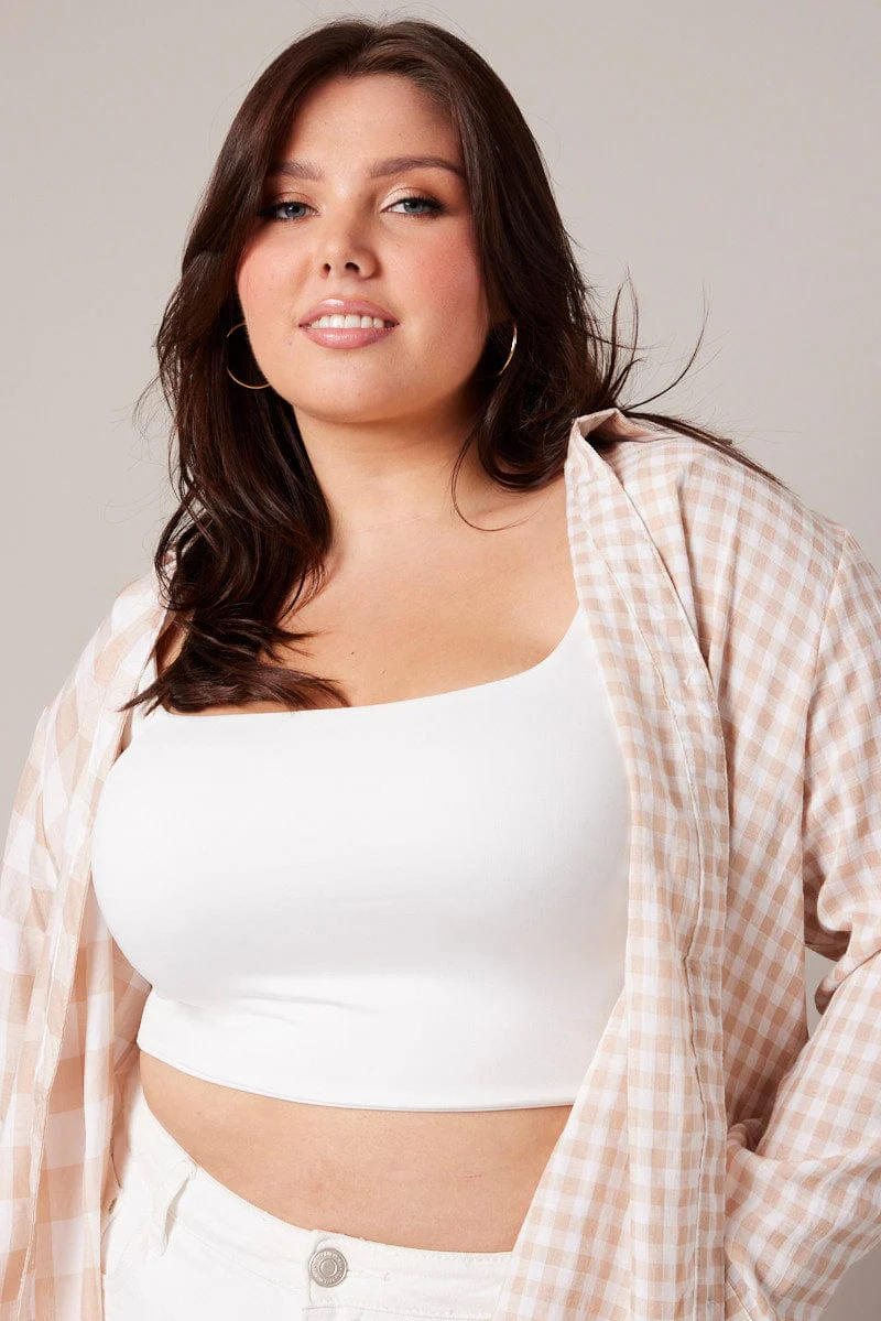 Beige Check Relaxed Shirt Long Sleeve - Image 3