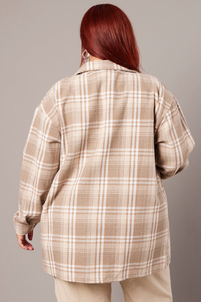 Beige Check Relaxed Shirt Long Sleeve - Image 5