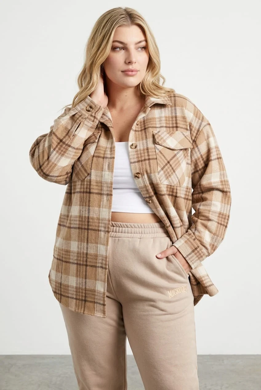 Beige Check Relaxed Shirt Long Sleeve