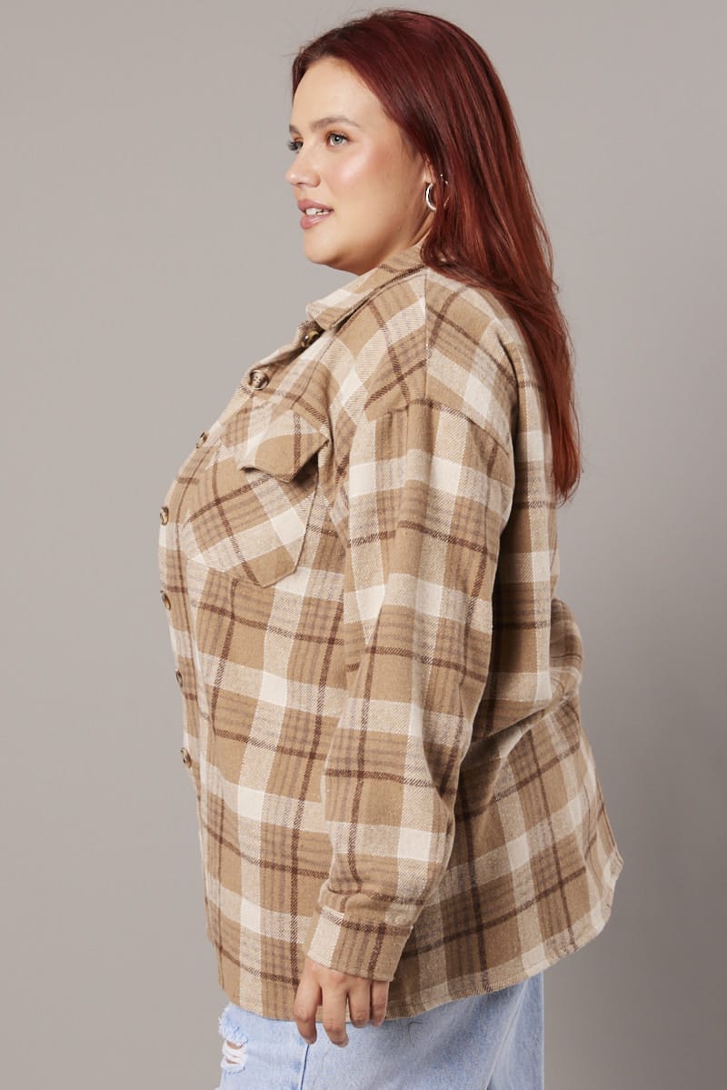 Beige Check Relaxed Shirt Long Sleeve - Image 5