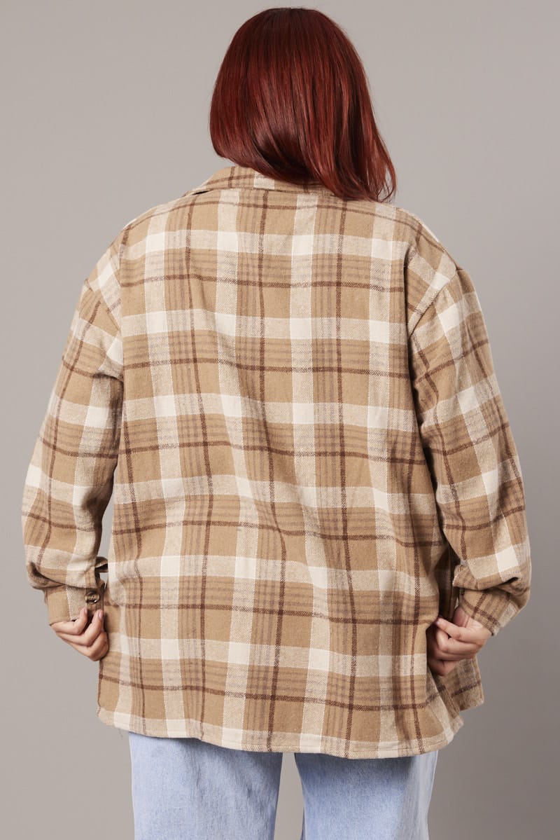 Beige Check Relaxed Shirt Long Sleeve - Image 6