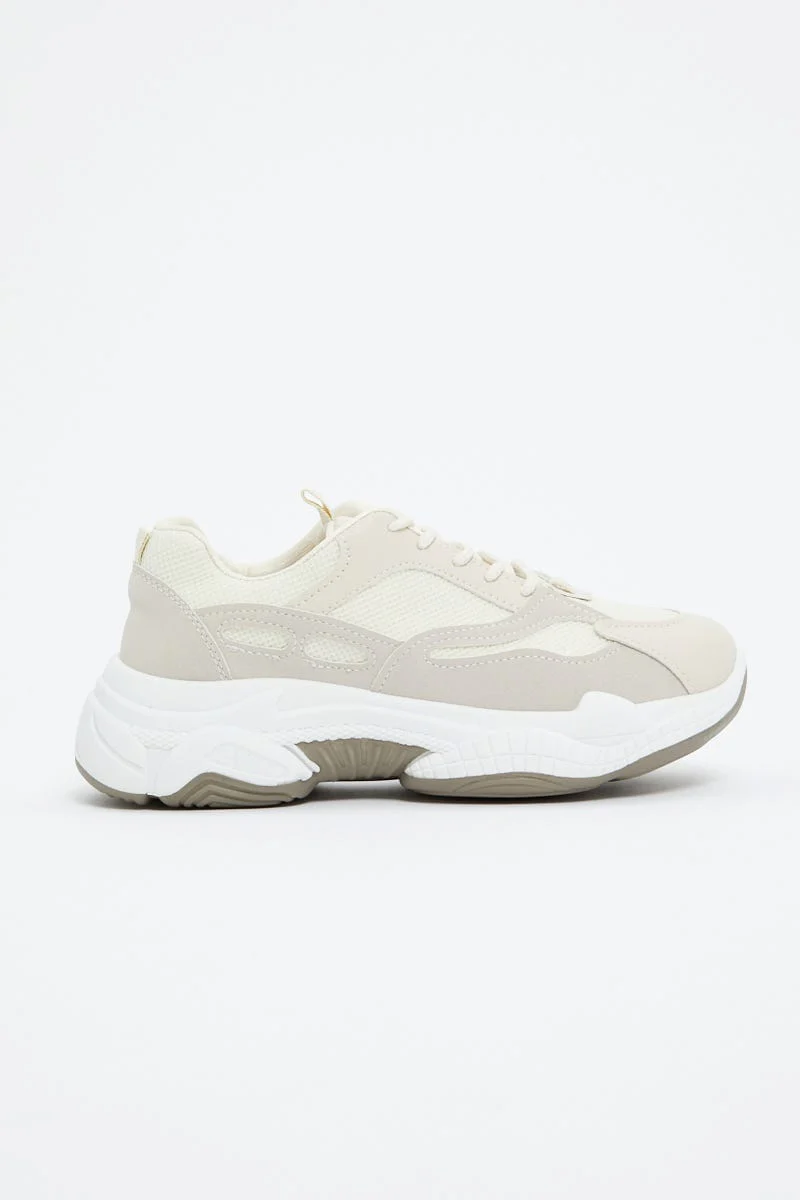 Beige Colourblock Chunky Sneakers - Image 2