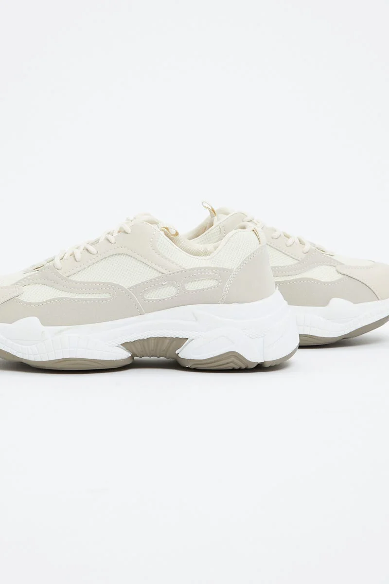 Beige Colourblock Chunky Sneakers - Image 4