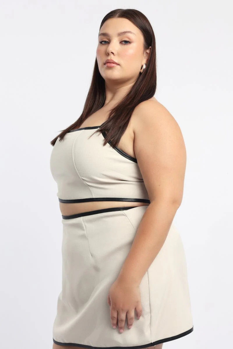 Beige Corset Top PU Trim - Image 5