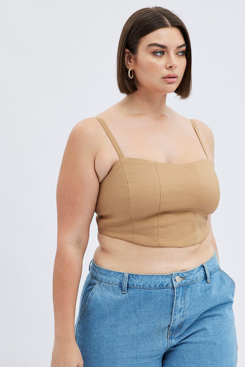 Beige Corset Top Sleeveless Crop - Image 3