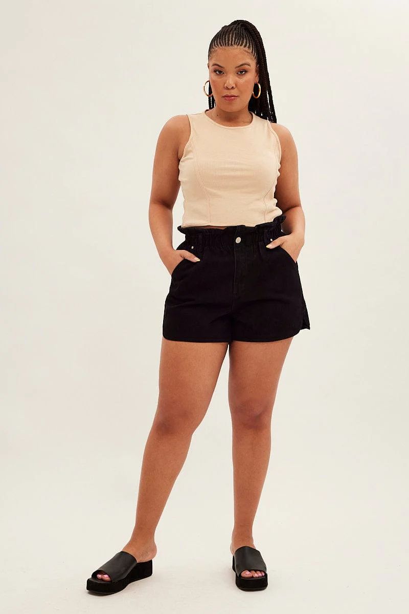 Beige Corset Top Sleeveless Crop Panel Rib Jersey - Image 2