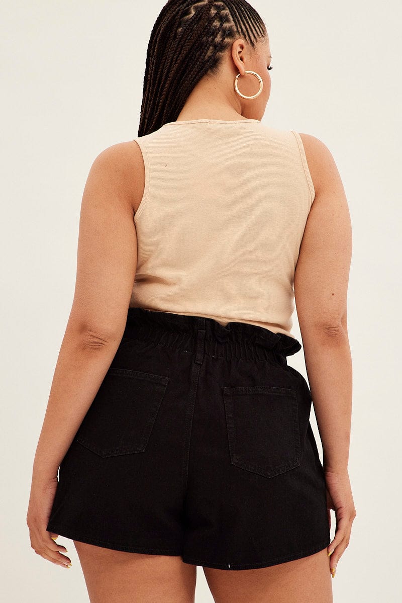 Beige Corset Top Sleeveless Crop Panel Rib Jersey - Image 5