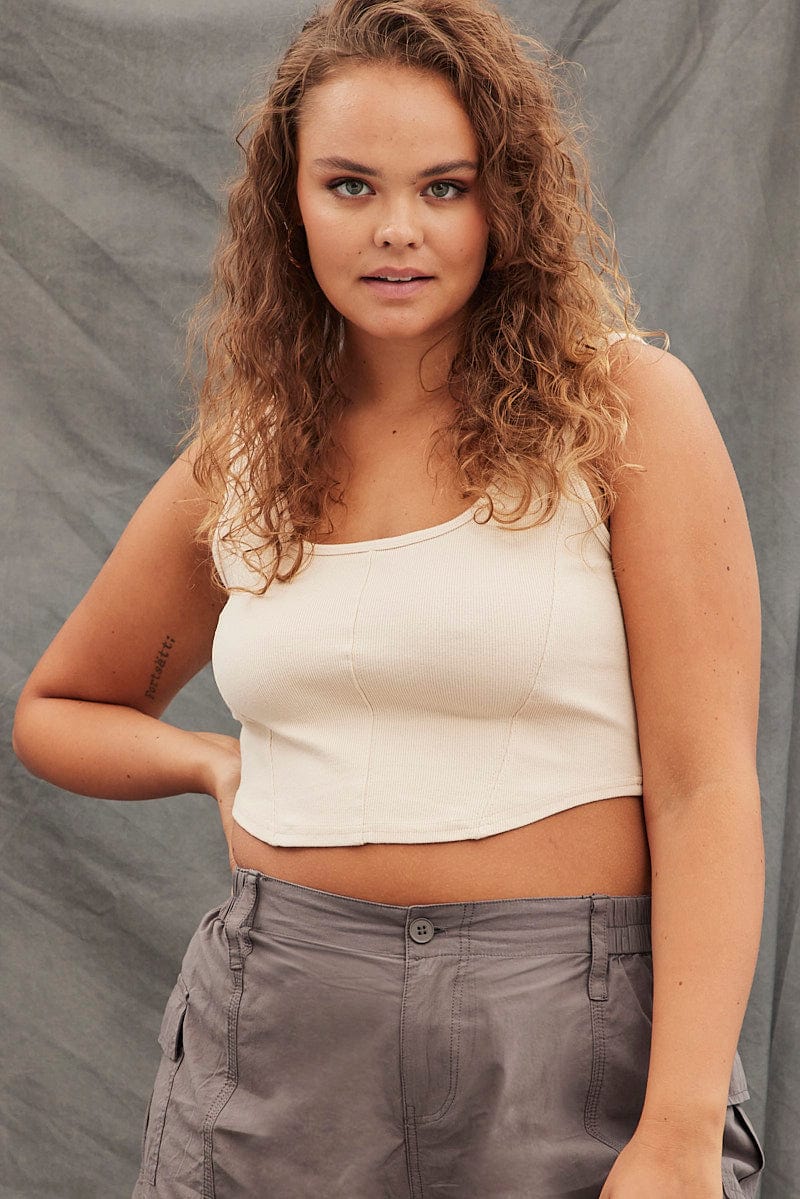 Beige Corset Top Sleeveless Scoop Neck - Image 2