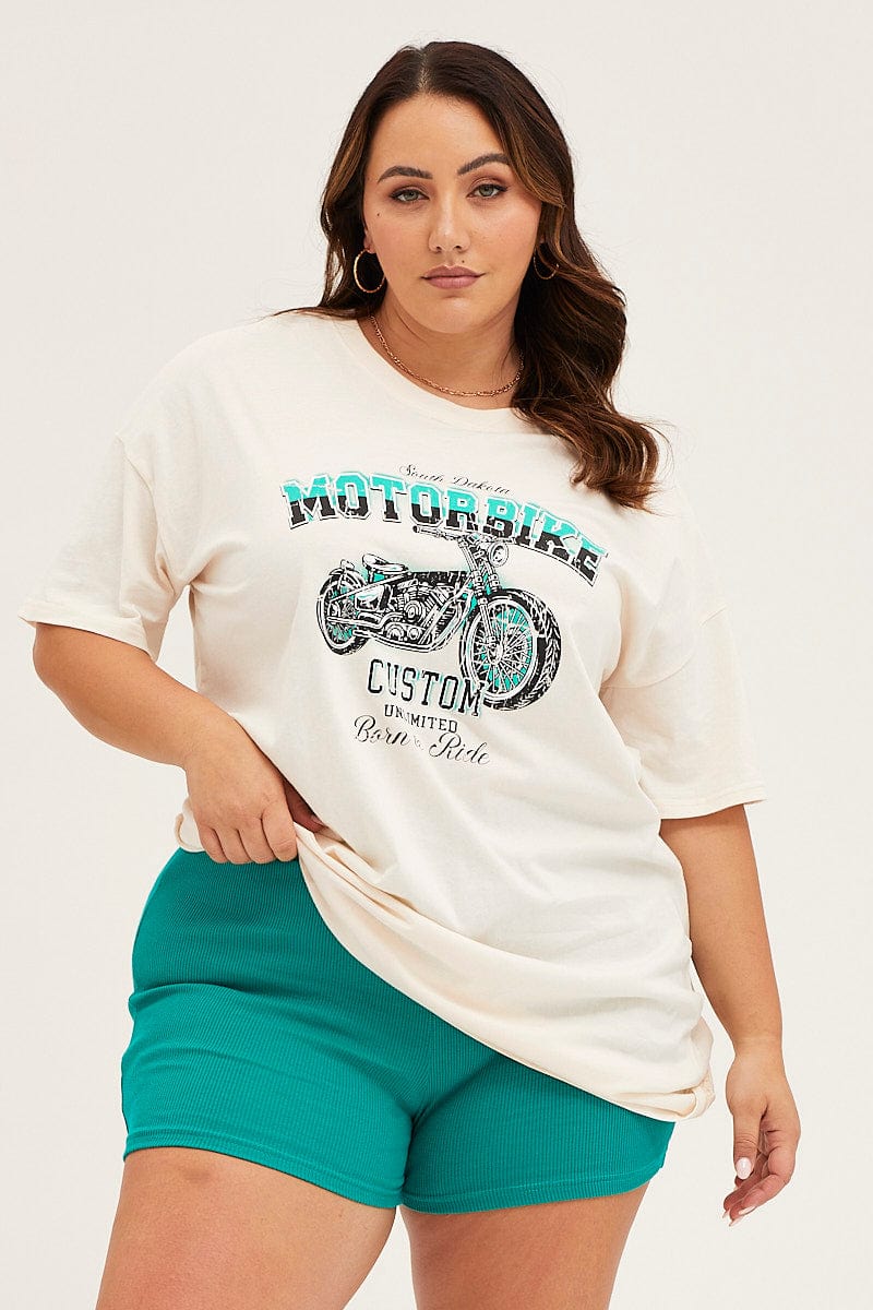 Beige Crew Neck Short Sleeve Graphic T-shirt - Image 3