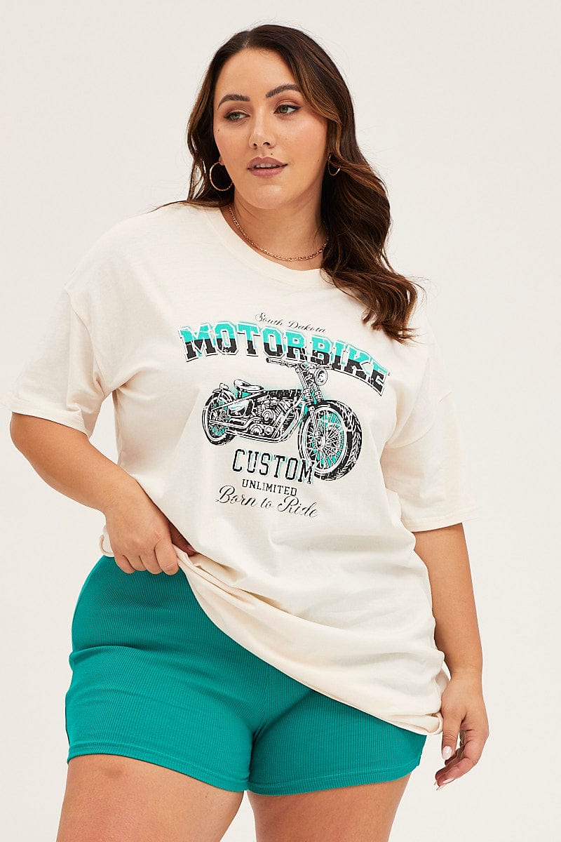 Beige Crew Neck Short Sleeve Graphic T-shirt - Image 4