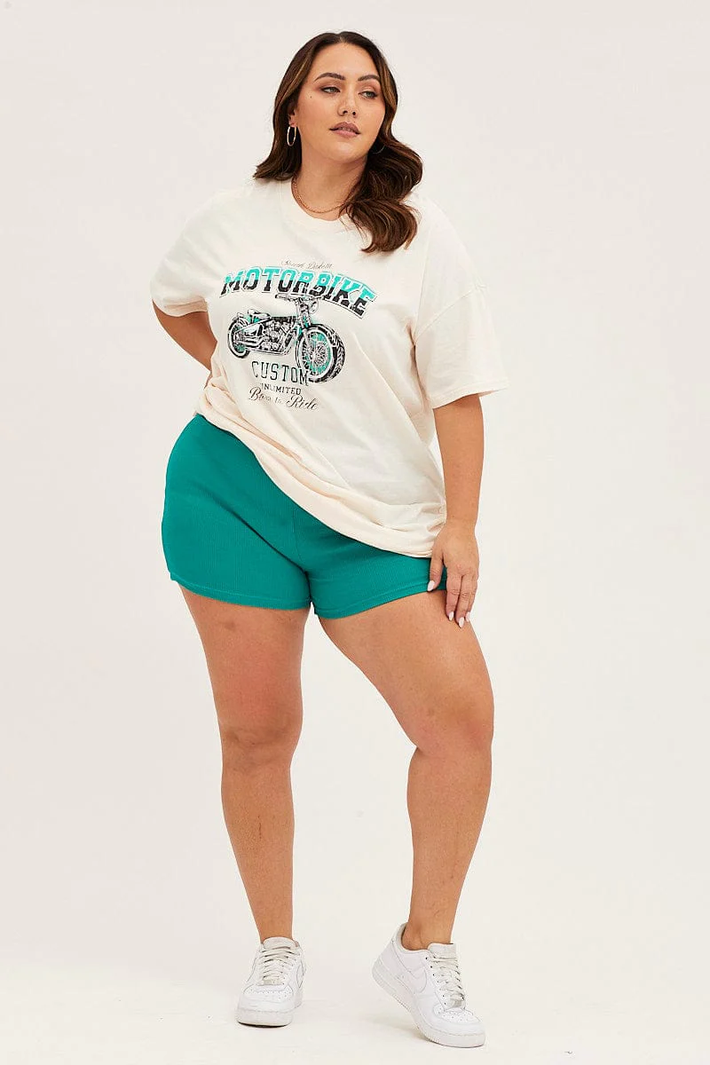 Beige Crew Neck Short Sleeve Graphic T-shirt - Image 5