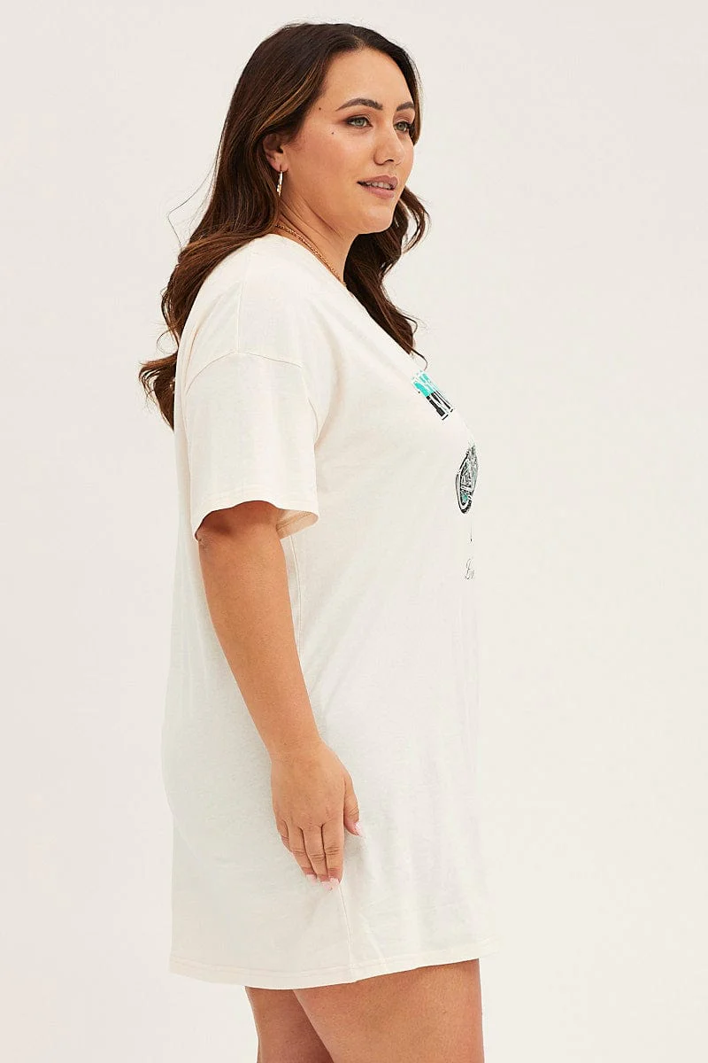 Beige Crew Neck Short Sleeve Graphic T-shirt - Image 7