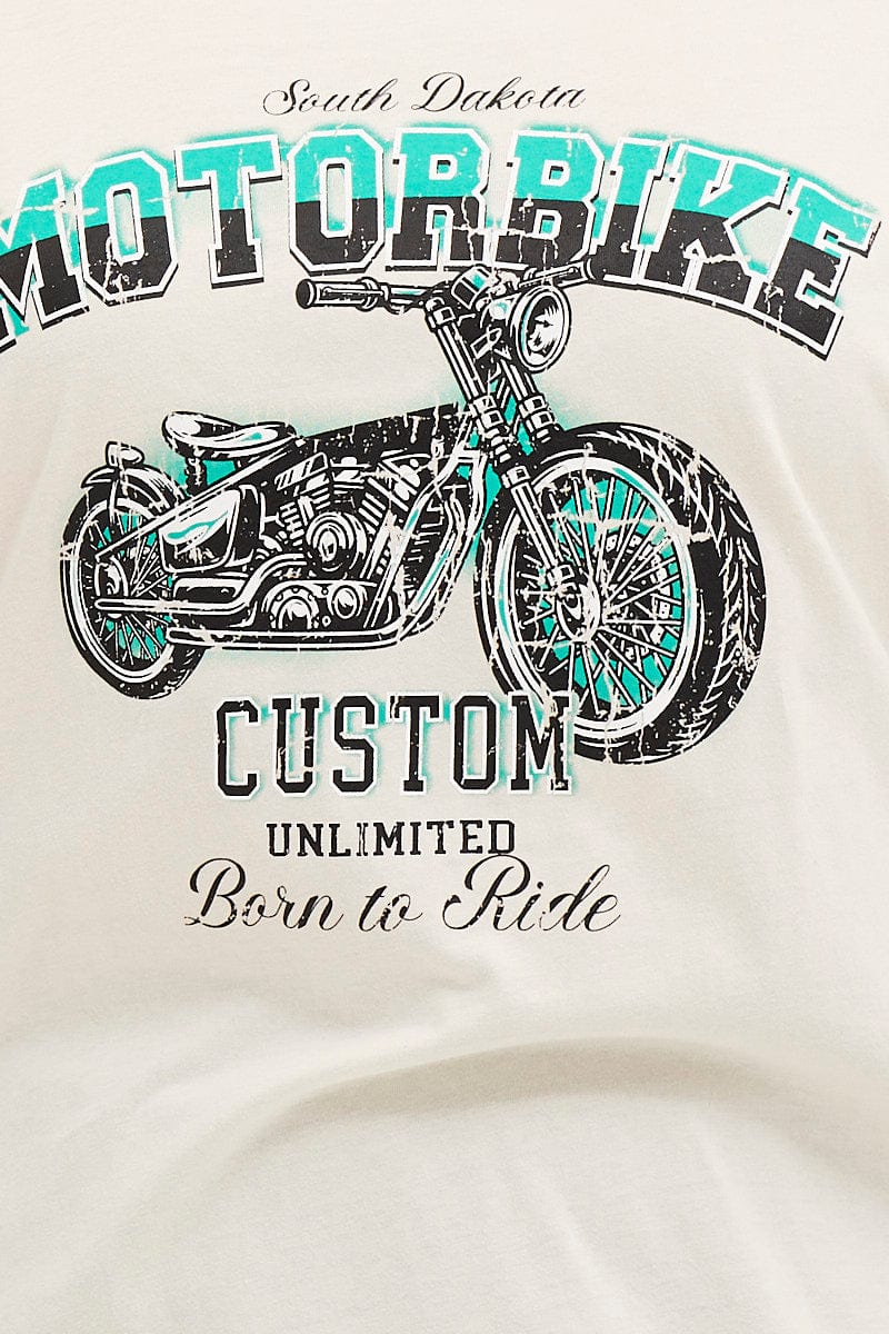 Beige Crew Neck Short Sleeve Graphic T-shirt - Image 9