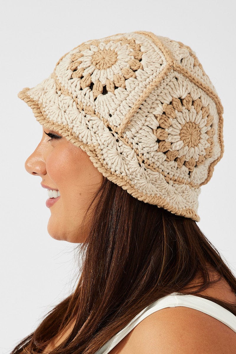 Beige Crochet Bucket Hat - Image 2