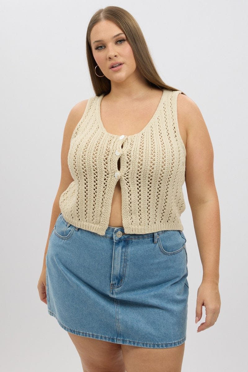 Beige Crochet Cardigan Sleeveless - Image 3