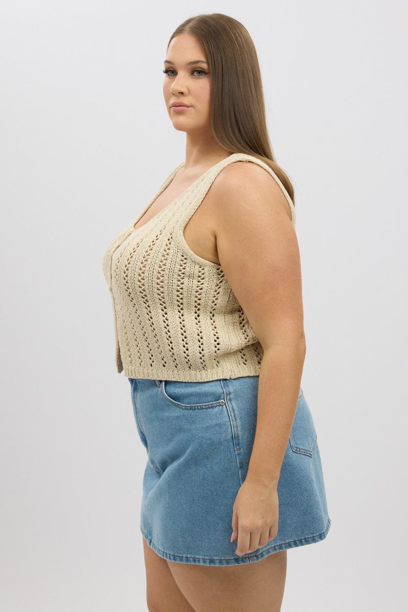 Beige Crochet Cardigan Sleeveless - Image 4