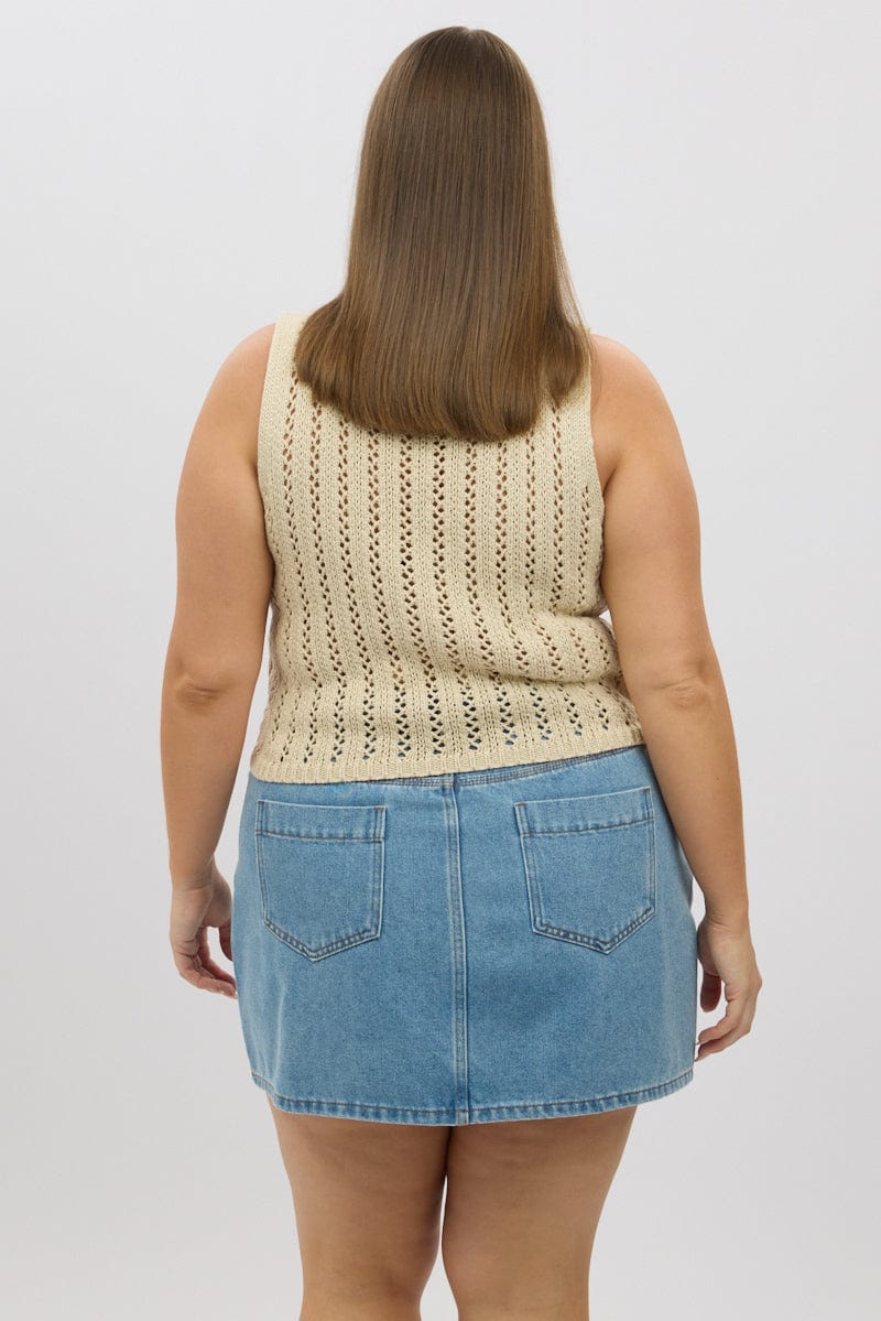 Beige Crochet Cardigan Sleeveless - Image 5