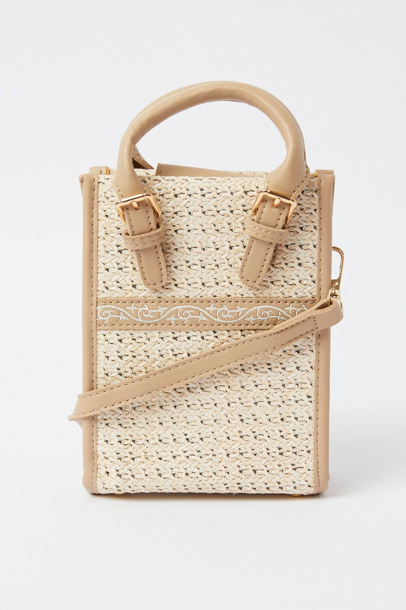 Beige Crochet Crossbody Bag with Handle