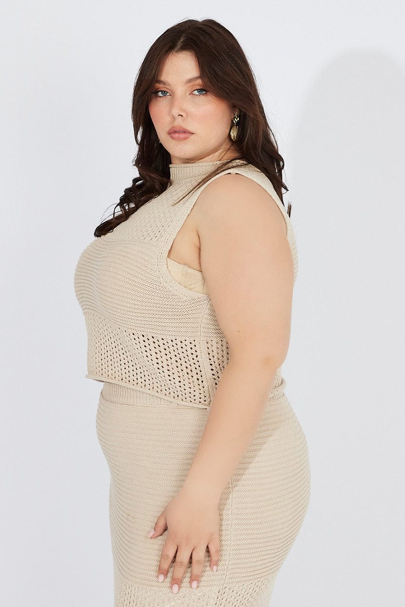 Beige Crochet Knit Tank Top - Image 4