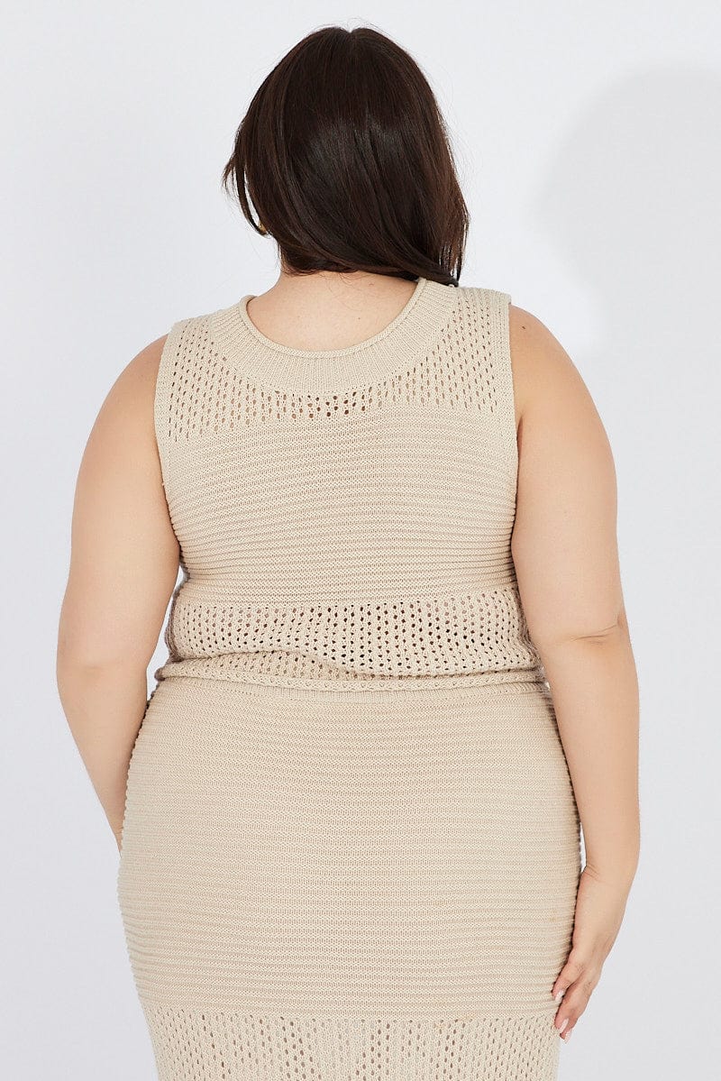 Beige Crochet Knit Tank Top - Image 5
