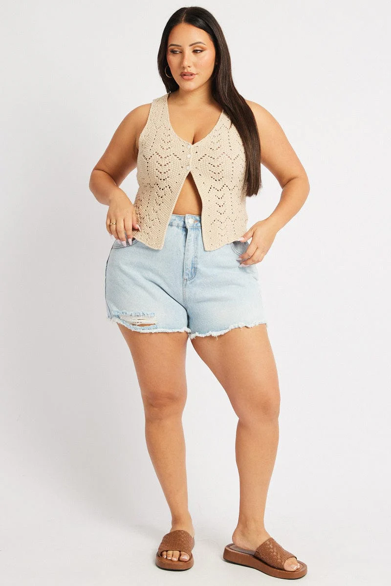 Beige Crochet Knit Vest - Image 3