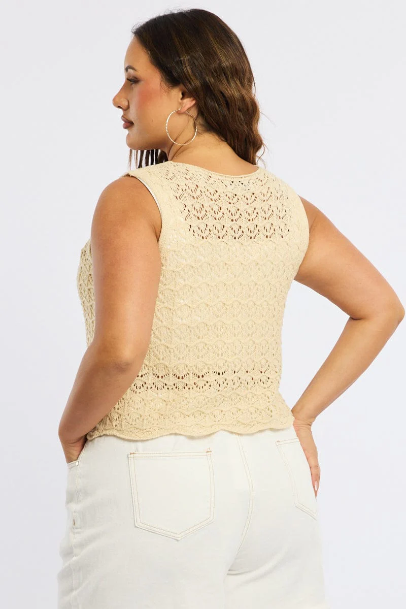 Beige Crochet Knit Vest Tie Up - Image 5