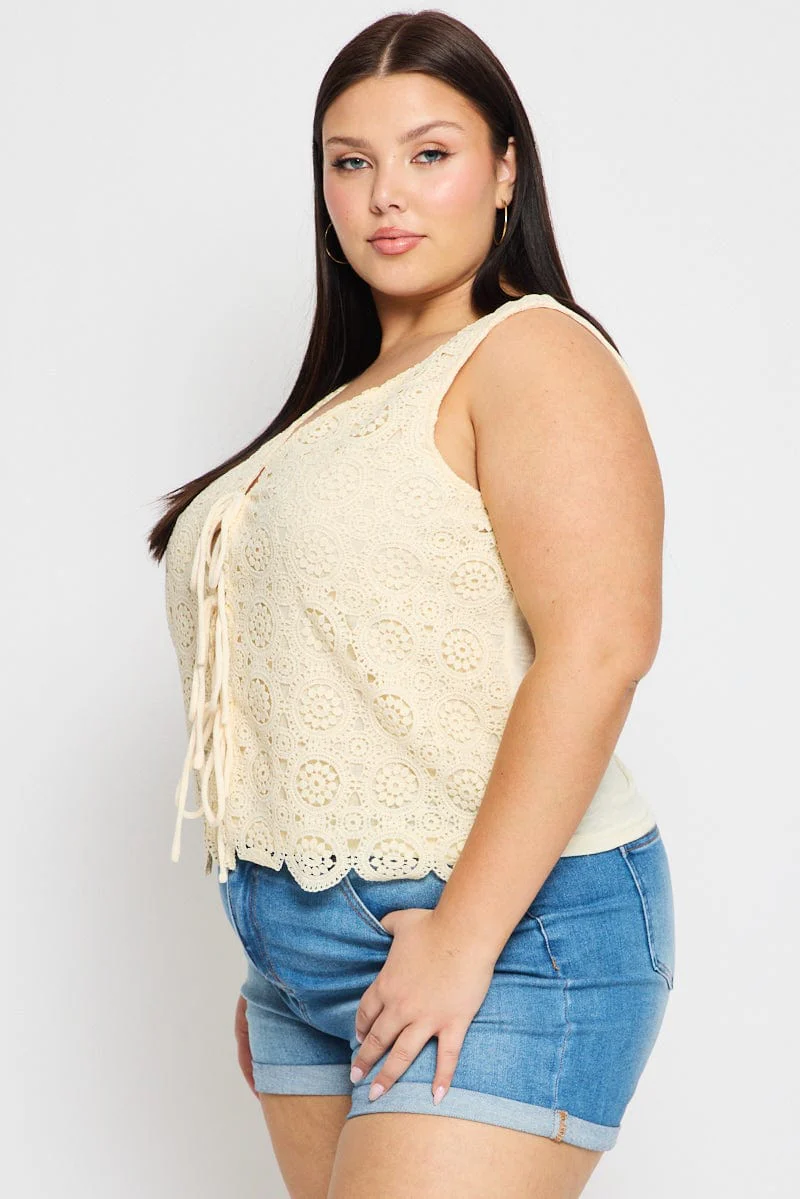 Beige Crochet Vest Tie Front - Image 3