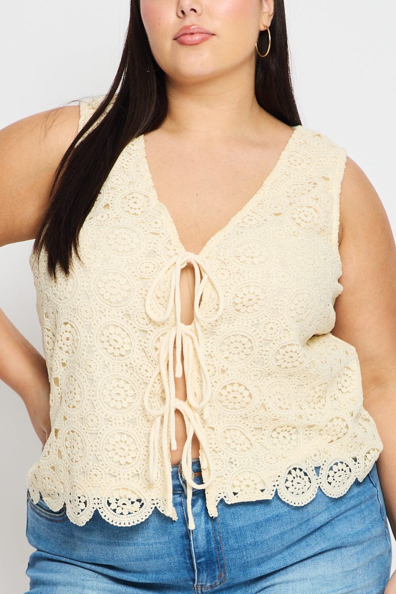 Beige Crochet Vest Tie Front - Image 5