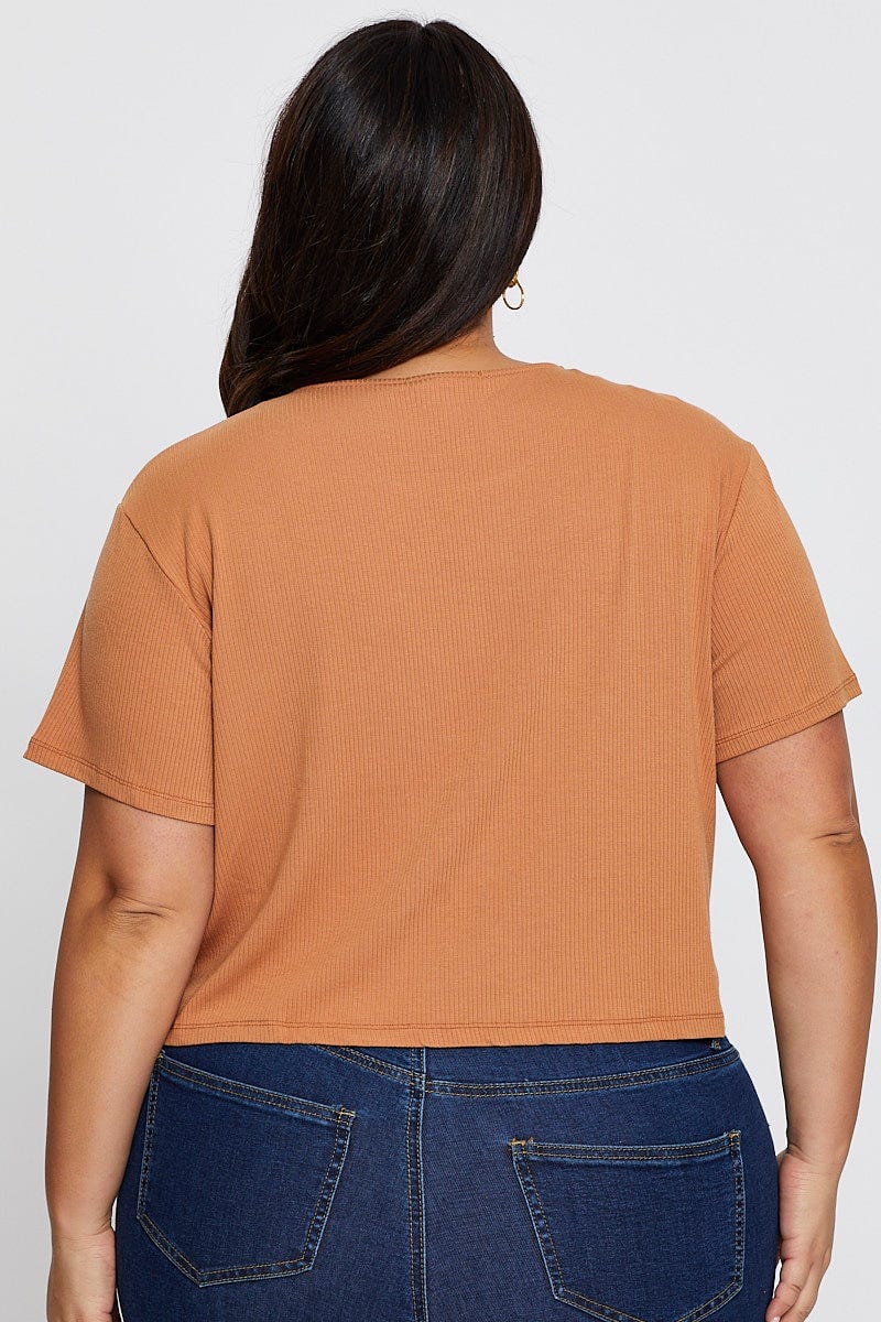 Beige Crop T-shirt Crew Neck Short Sleeve Semi - Image 5