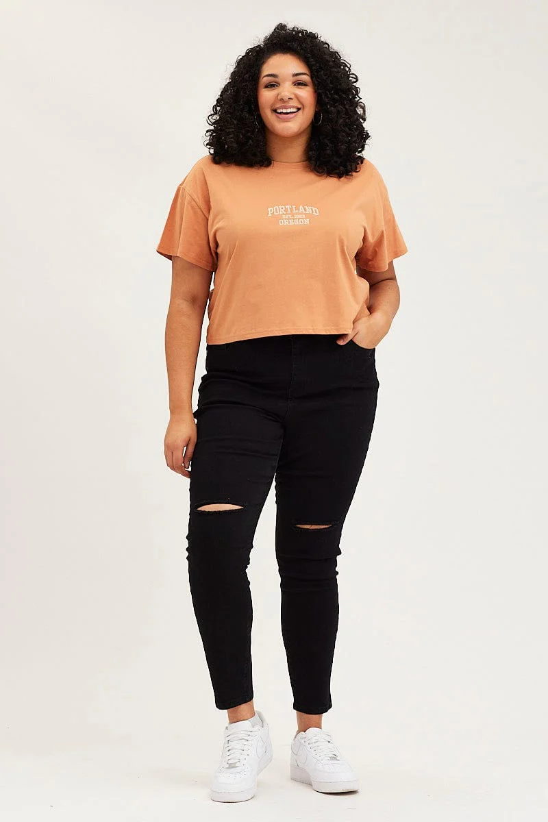 Beige Crop T-shirt Portland Embroidered Cotton Semi - Image 2