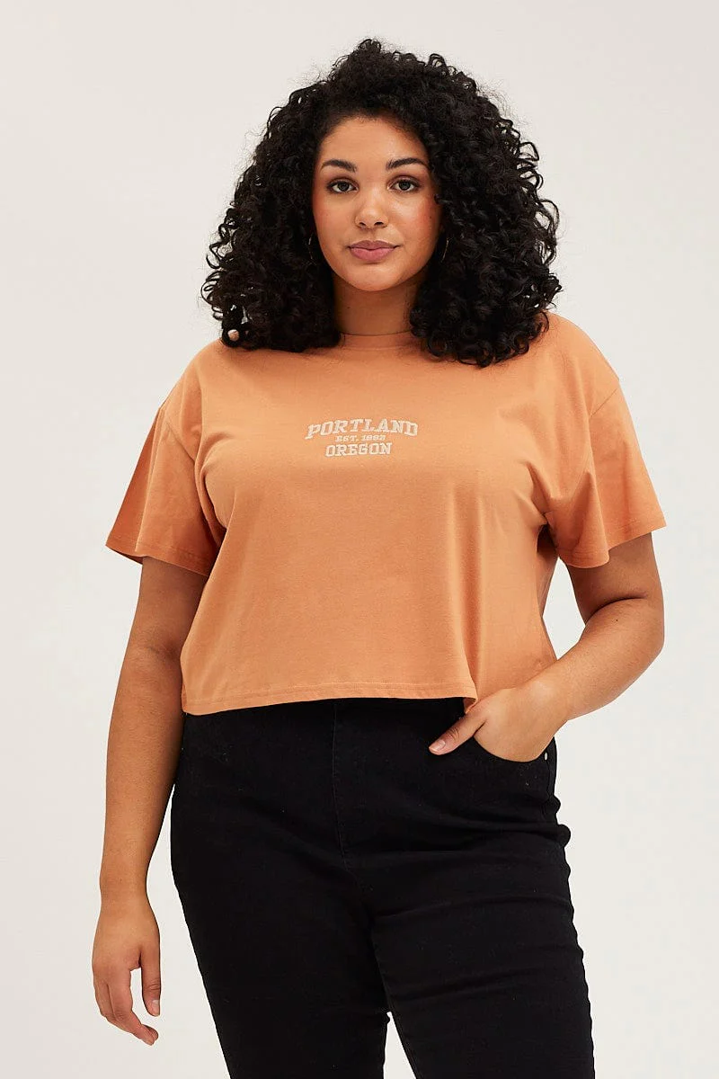 Beige Crop T-shirt Portland Embroidered Cotton Semi - Image 3