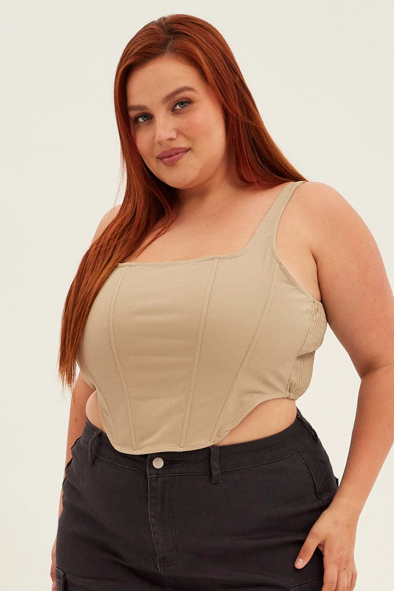 Beige Crop Top Sleeveless Corset - Image 2